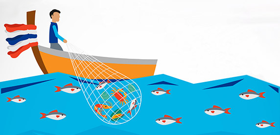 Ilustración de pescador con red