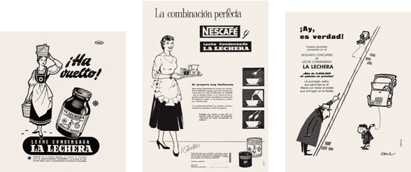 Carteles publicitarios antiguos de la Lechera y Nescafé